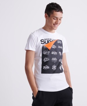 Superdry Brand Language Label Férfi Pólók Fehér | VIKPX7182